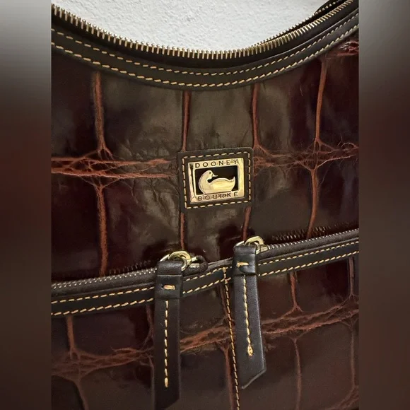 Dooney & Bourke Crocodile Leather Hobo Shoulder Bag Cognac - Picture 4 of 14